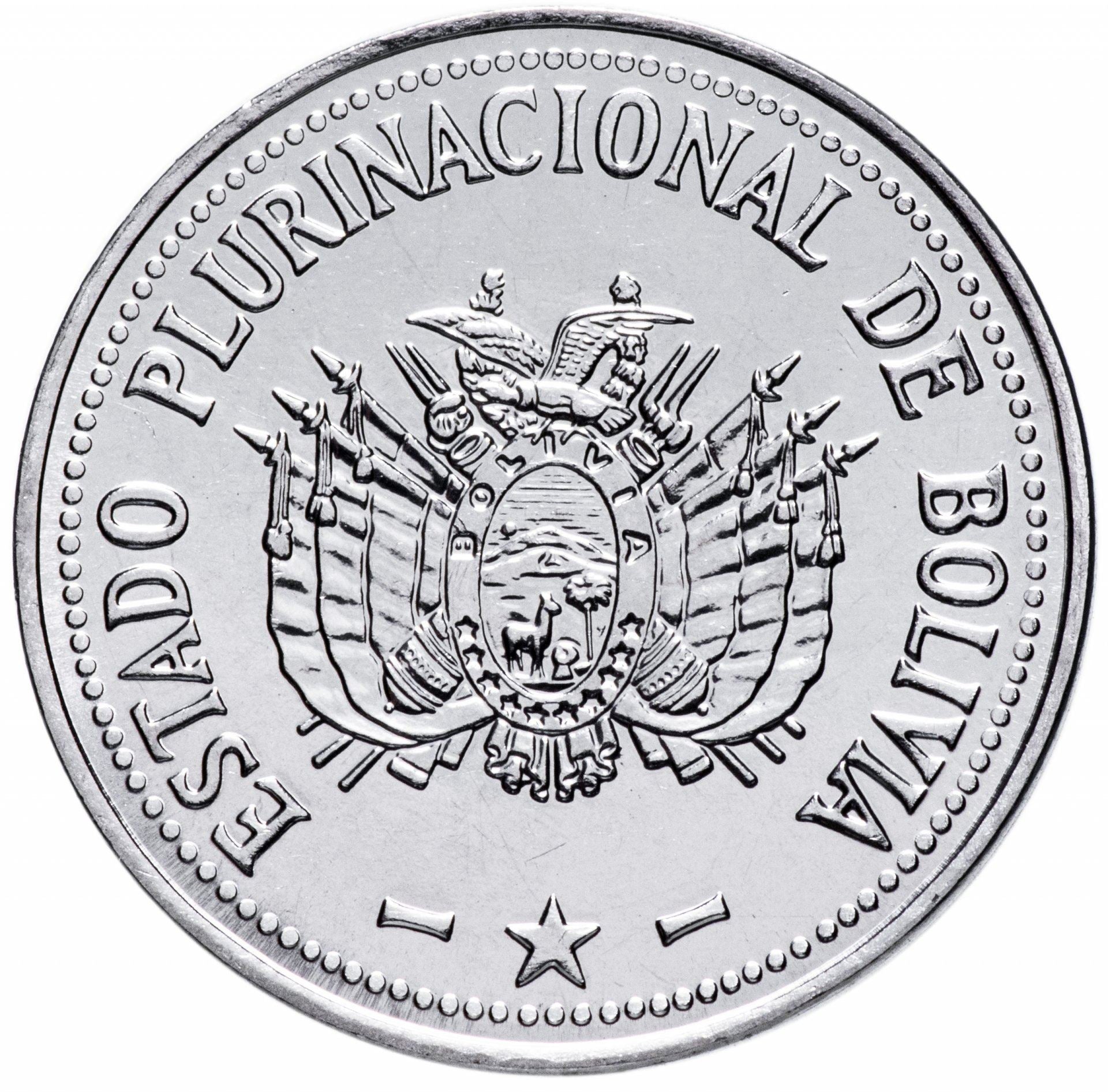 Bolivia | 20 Centavos Coin | Stainless steel | Coat of Arms | KM:215 | 2010-2016