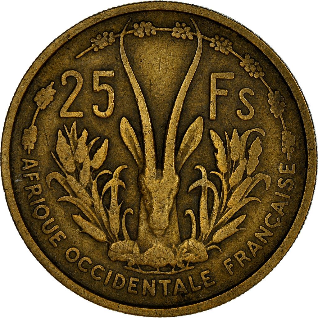 French West Africa | 25 Francs Coin | Marianne | Gazelle | Maize | Km:7 | 1956
