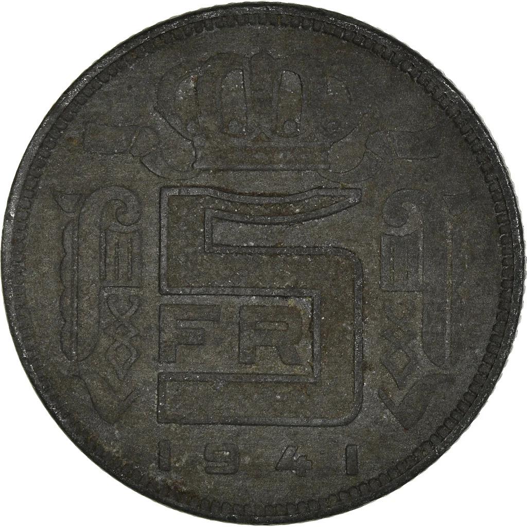 Belgijos 5 frankų moneta | Leopoldas III Belgija | KM130 | 1941 - 1947