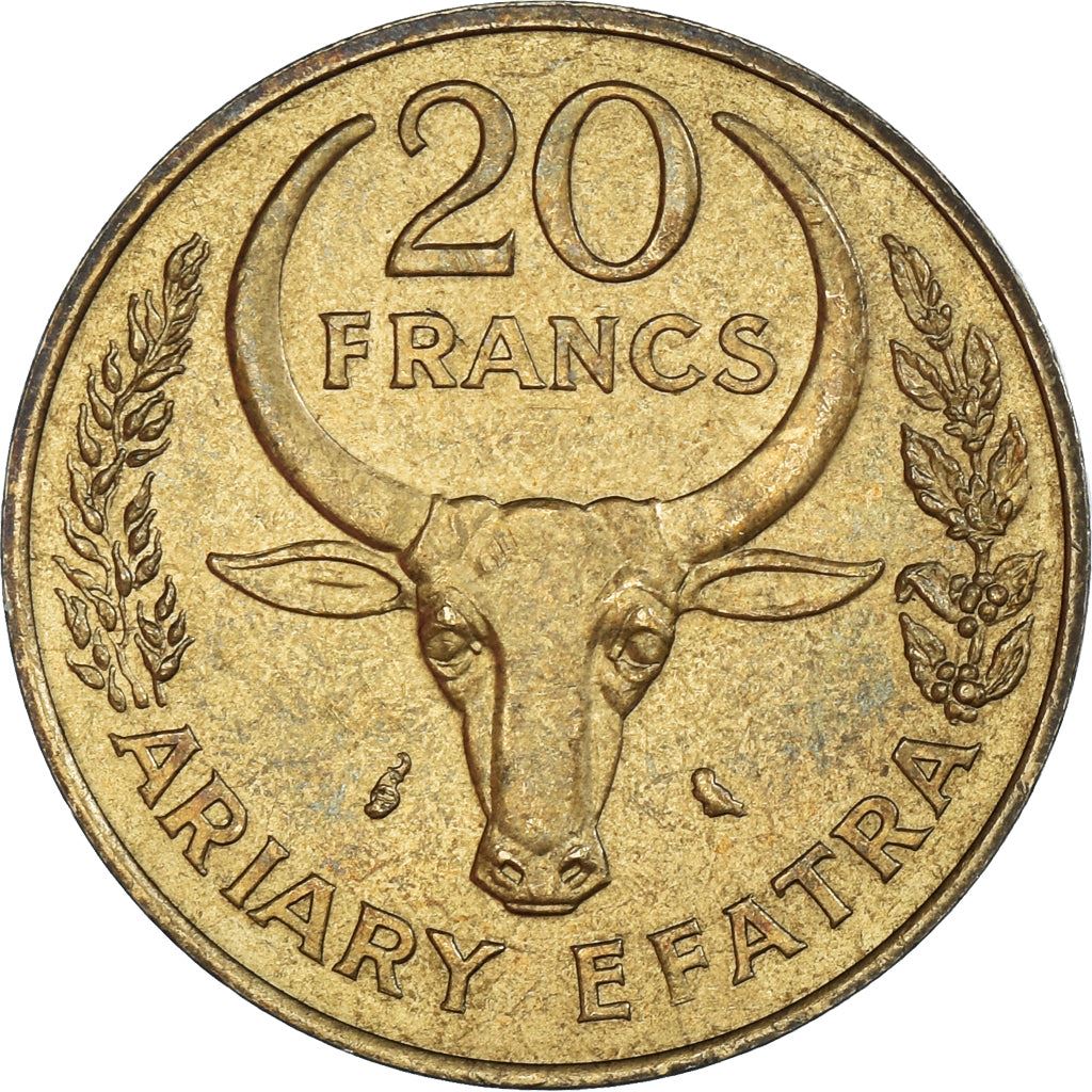 Madagascar | 20 Francs / 4 Ariary Coin | Zebu | Cotton | Km:12 | 1970 - 1989