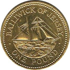 Jersey Coin Islander 1 Pound Coin | Queen Elizabeth II | Schooner | Tiara | KM91 | 1994 - 1997