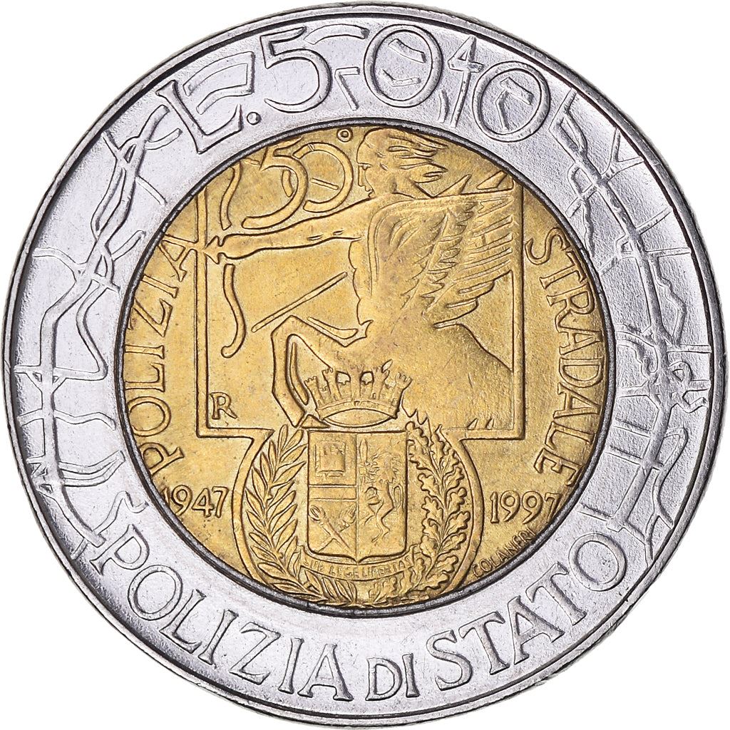 Italy | 500 Lire Coin | Traffic Police | Km:187 | 1997
