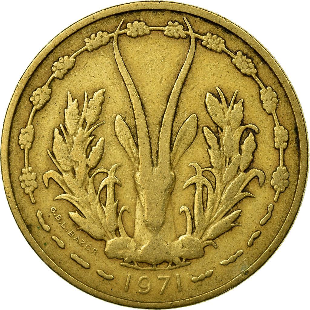 Western African States | 25 Francs Cfa Coin | Emblem of Central Bank | Gazelle | Km:5 | 1970 - 1979