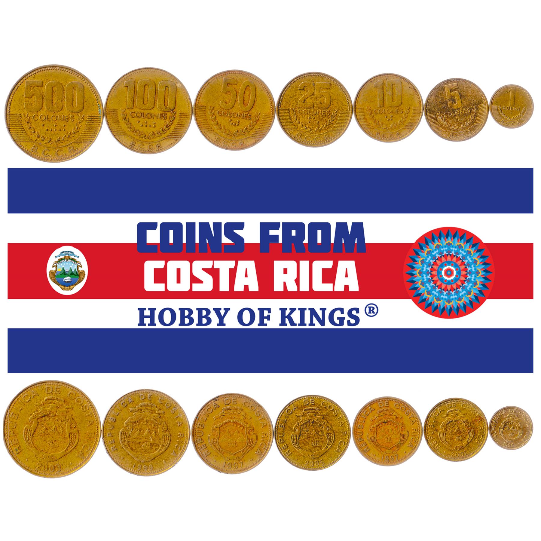 Costa Rica | 7 Coin Set | 1 Colon 5 10 25 50 100 500 Colones | 1997 - 2005