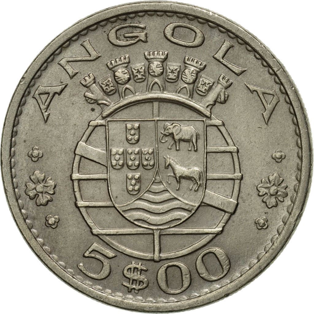 Angola | 5 Escudos Coin | Horse | Elephant | Shield | Km:81 | 1972 - 1974