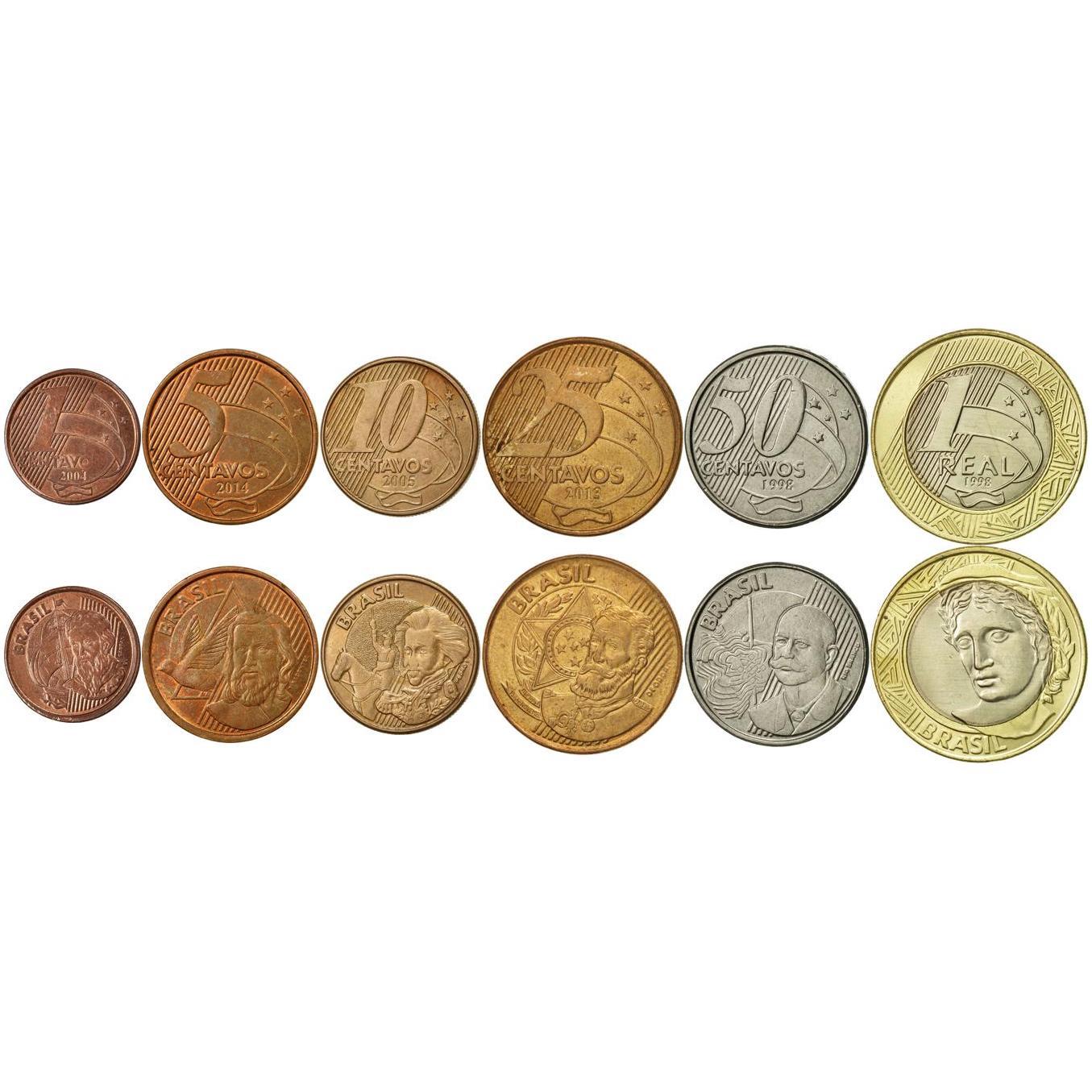 Brasil | Conjunto de 6 Moedas | 1 Centavo 5 10 25 50 Centavos 1 Real | 1998 - 2024