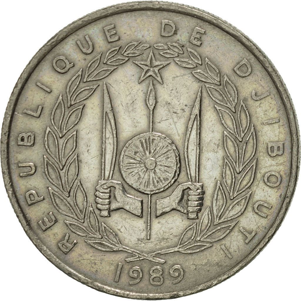 Djibouti | 50 Francs Coin | Knife | Spear | Shield | Dromedary Camels | Km:25 | 1977 - 2017