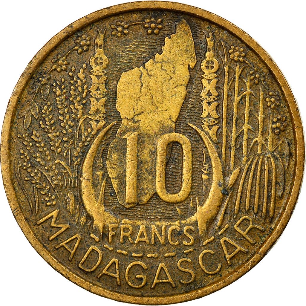 Madagascar | 10 Francs Coin | Marianne | Cargo Ship | Map | Horns | Km:6 | 1953