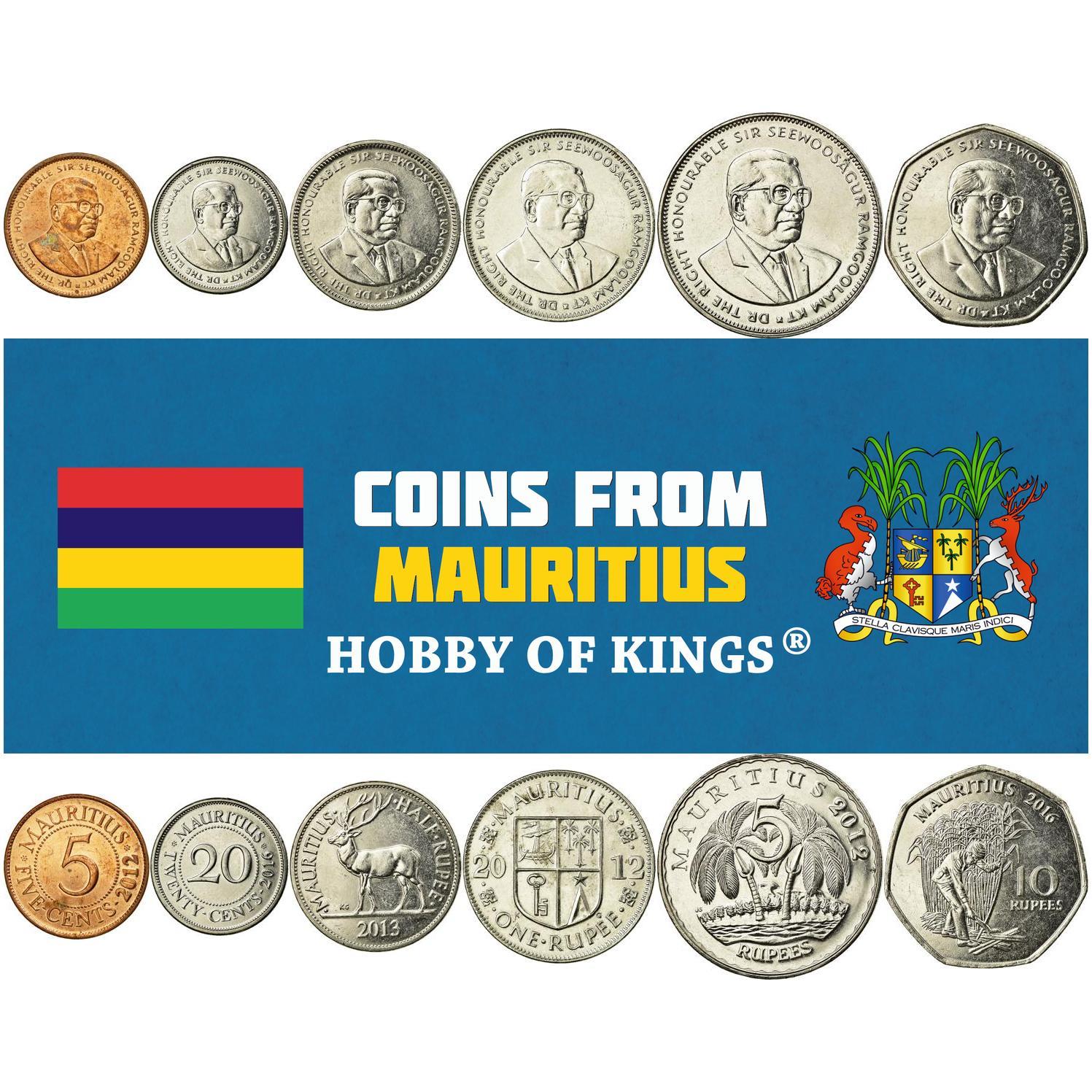 Mauritius | 6 Coin Set | 5 20 Cents 1/2 1 Rupee 5 10 Rupees | 2012 - 2023