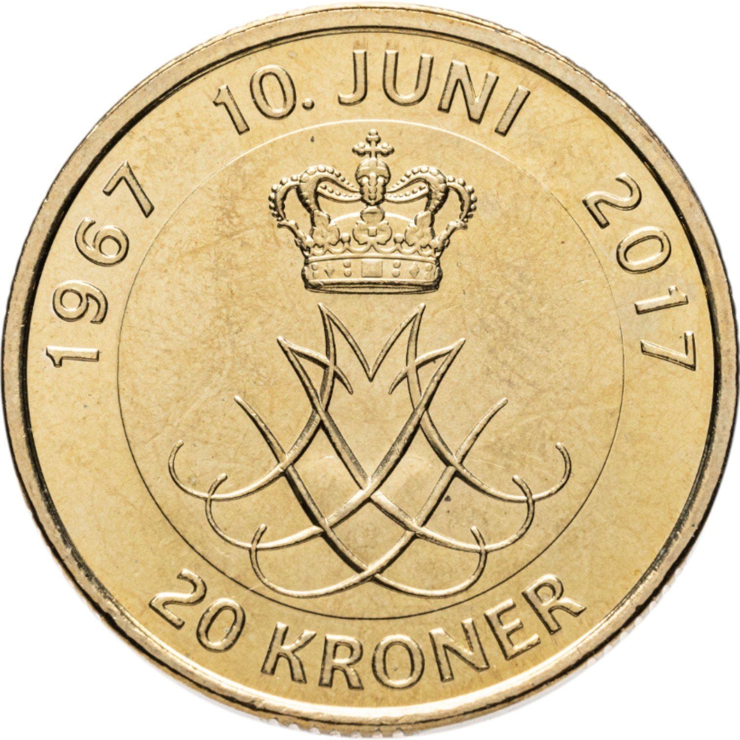 Denmark | 20 Kroner Coin | Margrethe II Royal Golden Wedding | KM966 | 2017