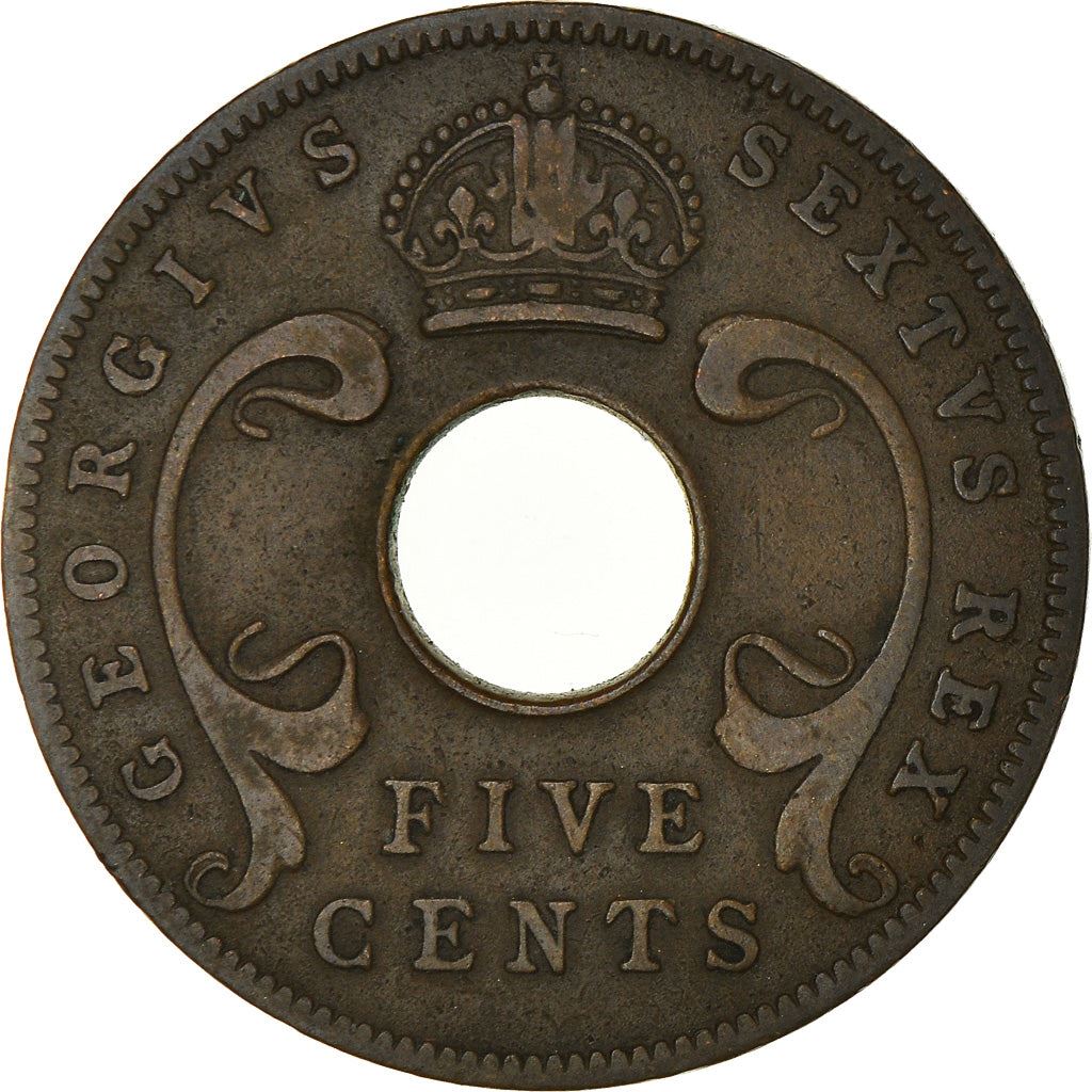 East Africa | 5 Cents Coin | Crown | Tusks | Km:33 | 1949 - 1952