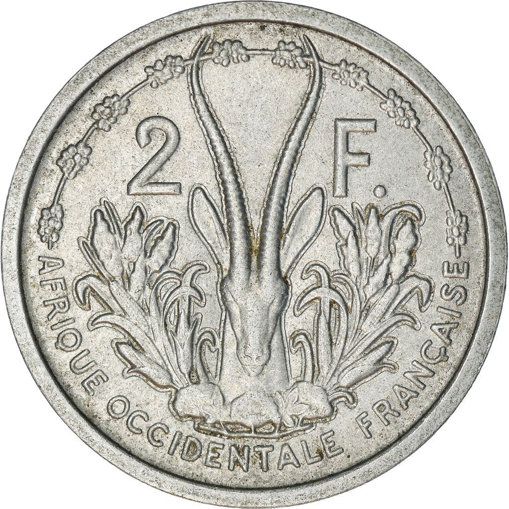French West Africa | 2 Francs Coin | Marianne | Gazelle | Maize | Km:4 | 1948 - 1955