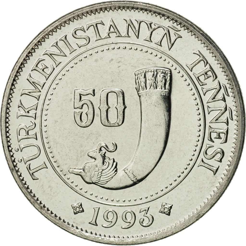 Moeda de 50 Tenne do Turcomenistão | Saparmurat Niyazov | Cornucópia | KM5 | 1993