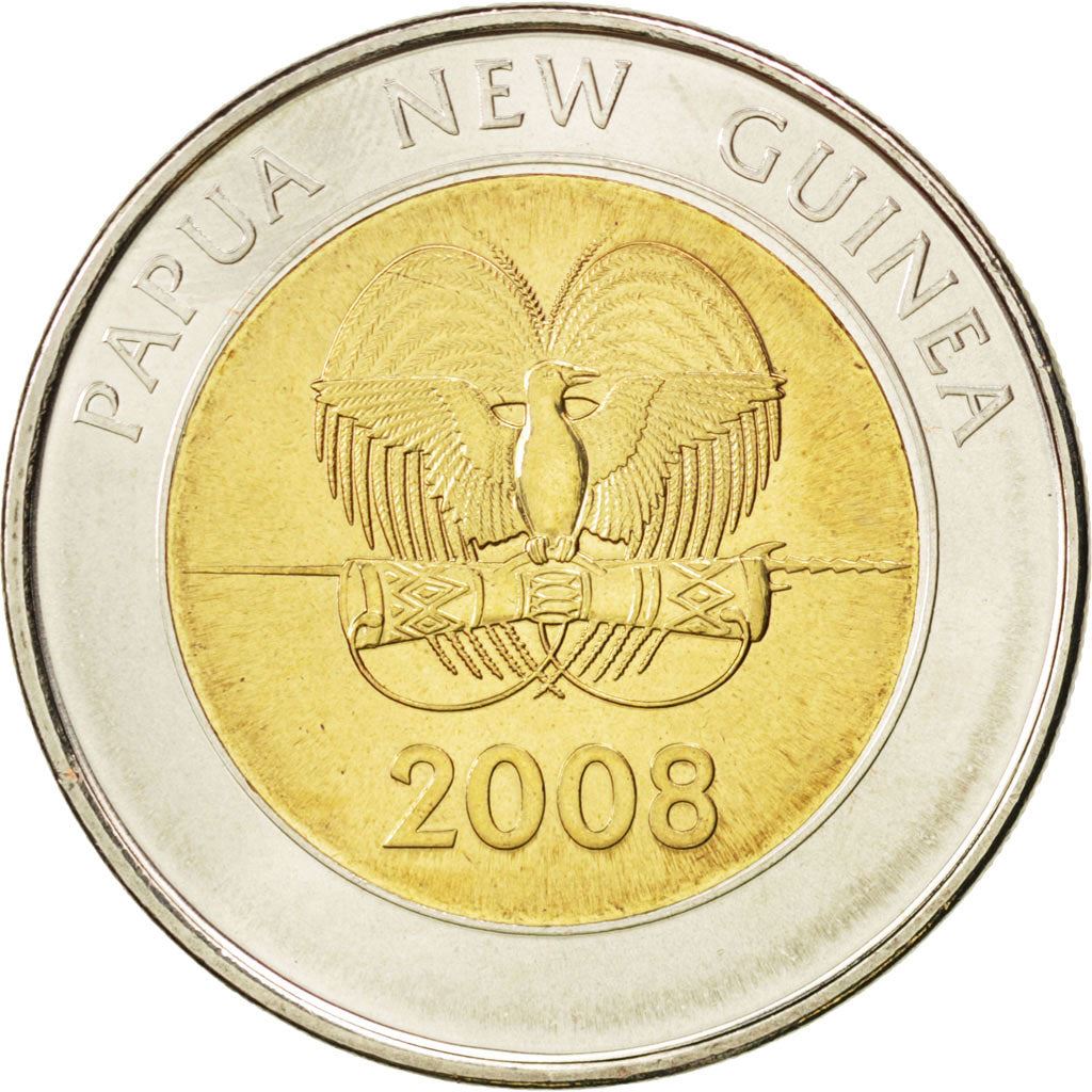 Papua New Guinea | ['2 Kina'] Coin | Bird-of-paradise | Papuan Spear | Kundu Drum | 2008
