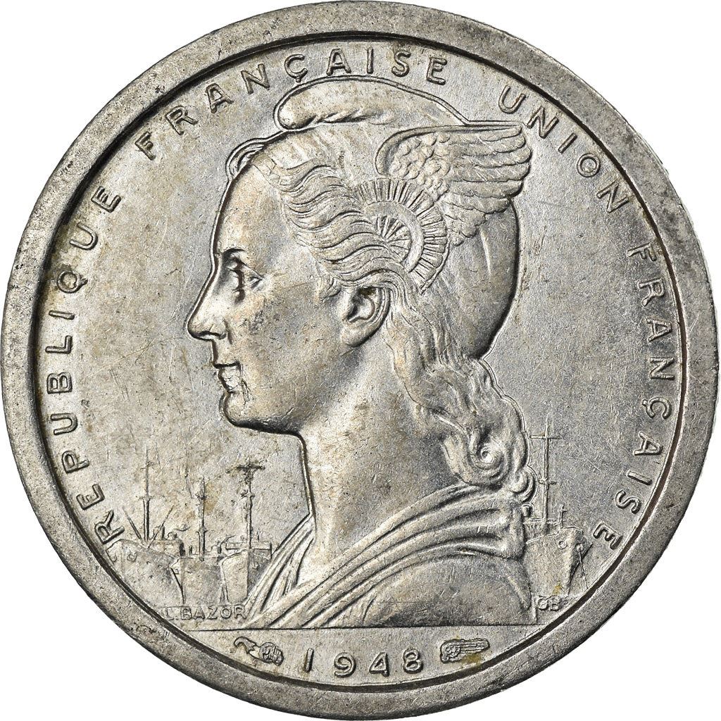 French Cameroon | 1 Franc Coin | Liberty | Phrygian cap | Gazelle | Ships | Km:8 | 1948