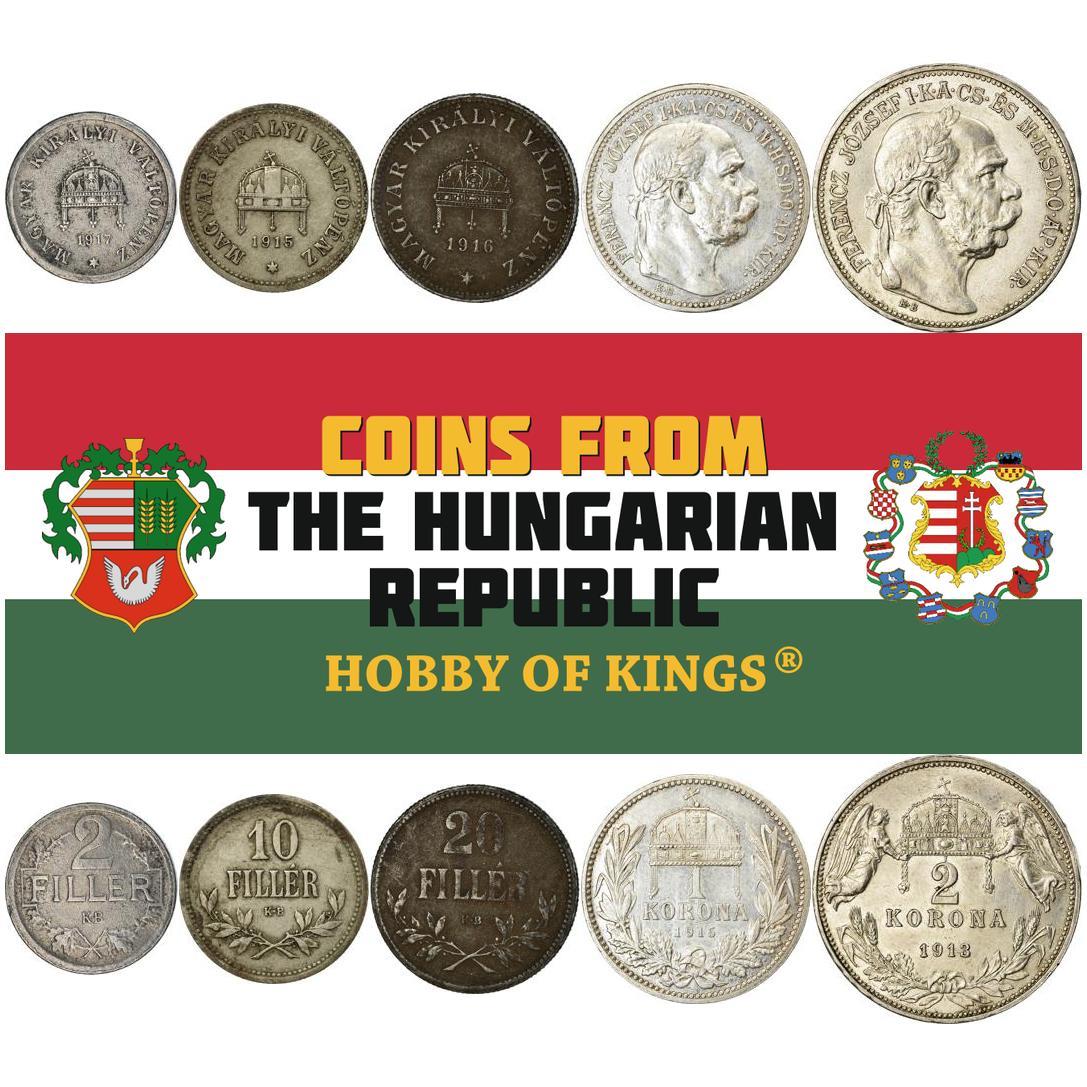 Hungarian 5 Coin Set 2 10 20 Filler 1 2 Korona | Franz Joseph I | Hungary | 1912 - 1922