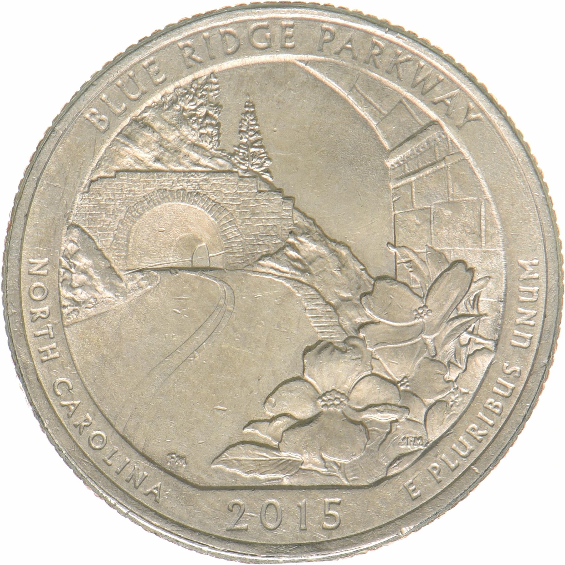 United States | 1/4 Dollar Coin | Blue Ridge Parkway | KM:599 | 2015