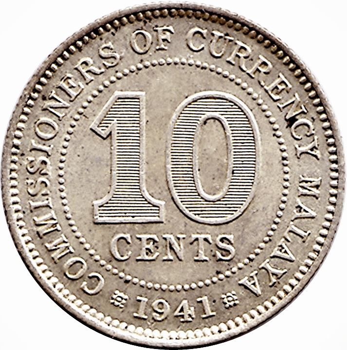 Malaya | 10 Cents Coin | George VI | Km:4 | 1939 - 1941