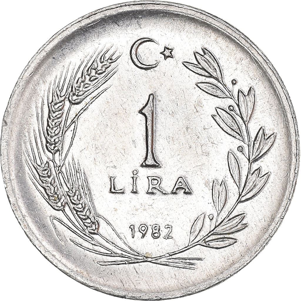 Turkey | Turkish 1 Lira Coin | President Mustafa Kemal Ataturk | Moon Star | KM990 | 1982
