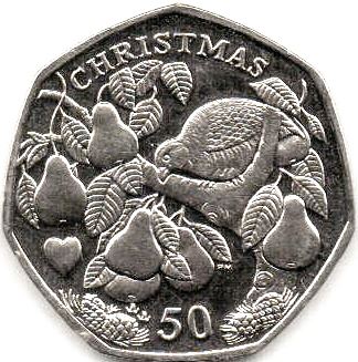 Isle of Man 50 Pence Coin | Queen Elizabeth II | Christmas | Partridge | Pear Tree | KM1320 | 2005