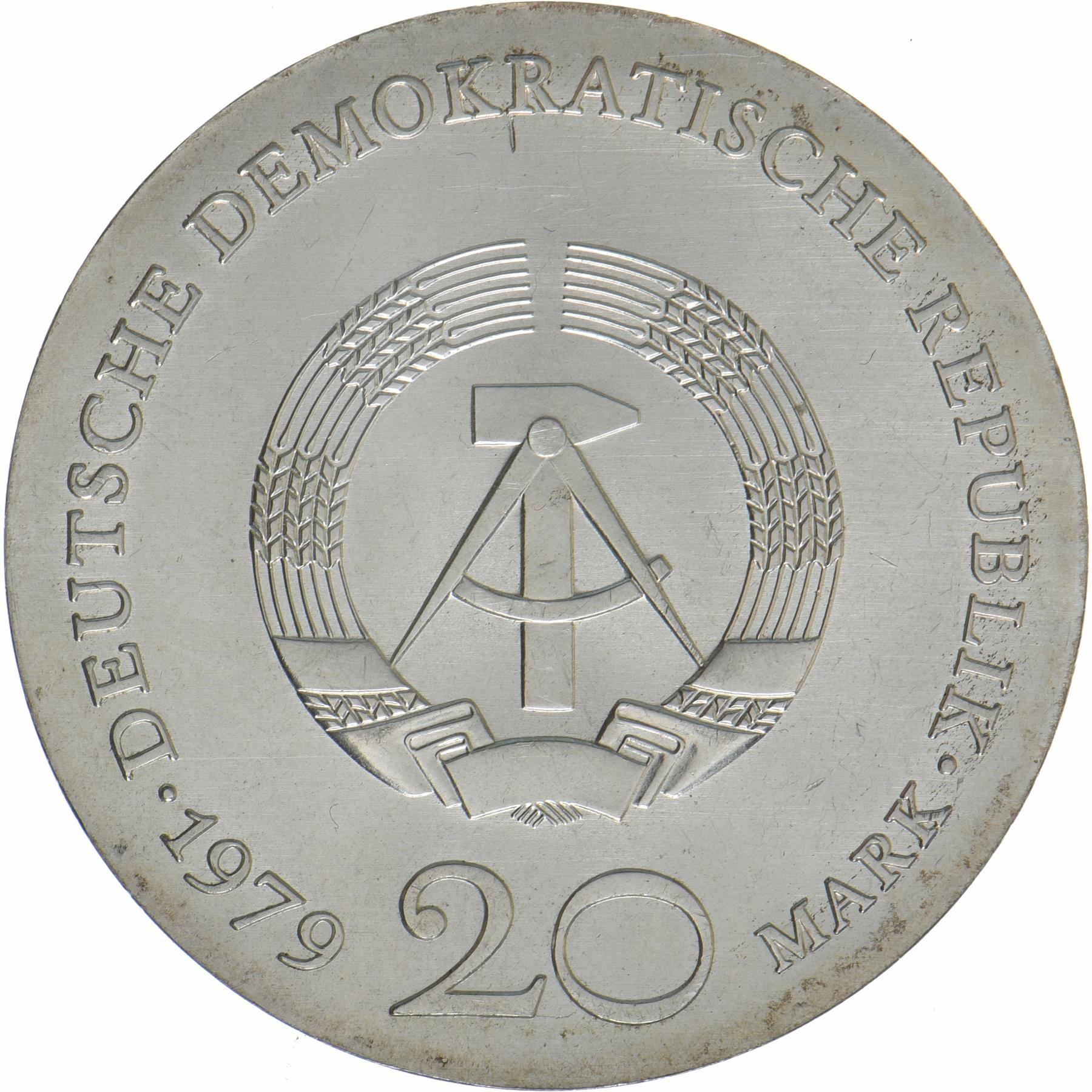 German Democratic Republic | 20 Mark Coin | G. E. Lessing | KM:74 | 1979