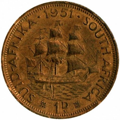 South Africa 1 Penny Coin | George VI SUID AFRIKA - SOUTH AFRICA | KM34.2 | 1951 - 1952