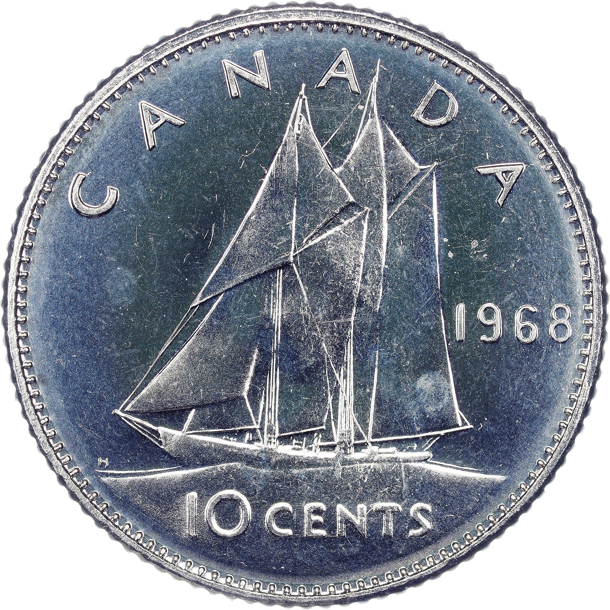 Canada | 10 cent mynt | Nikkel | 2. portrett | KM:72a | 1968