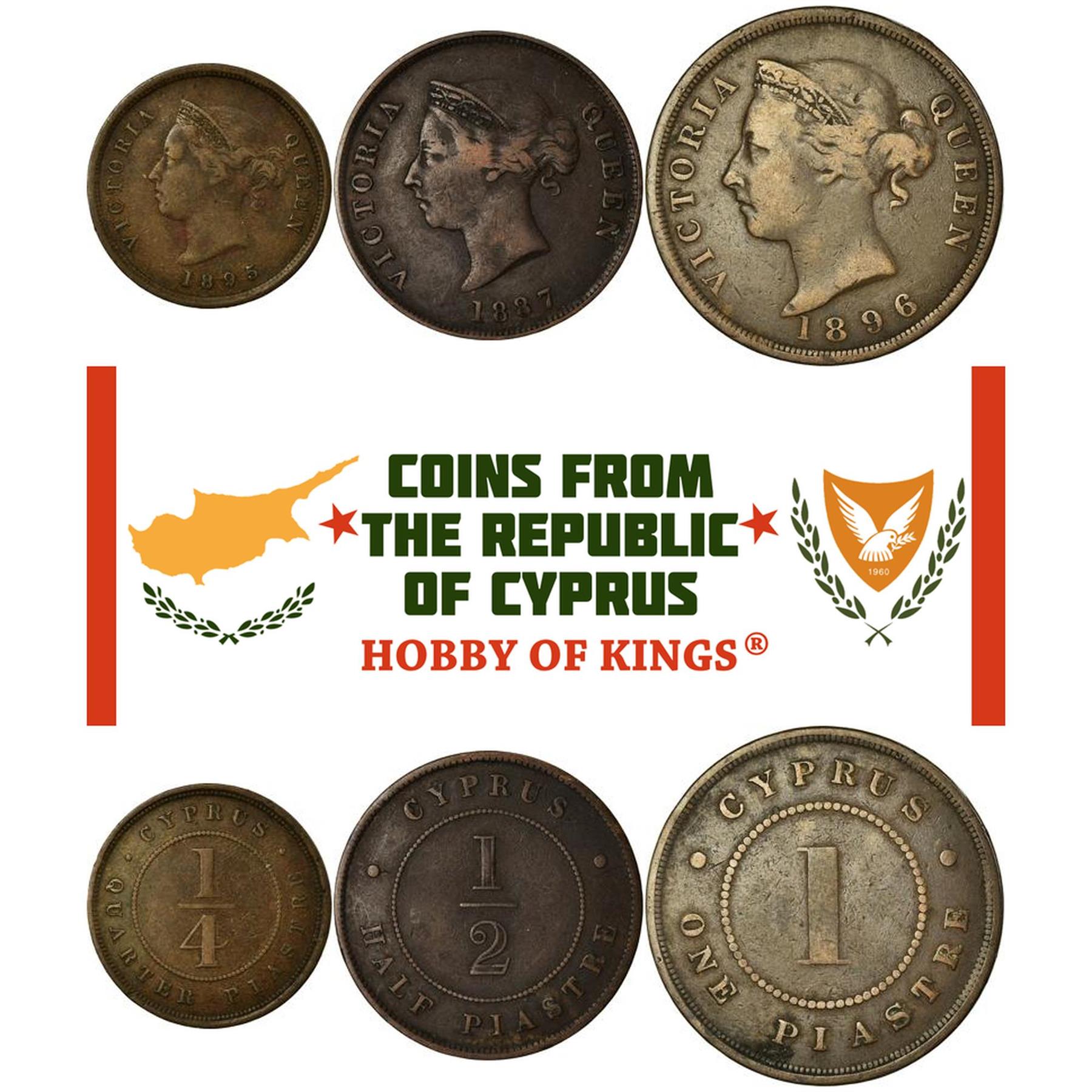 Cyprus | 3 Coin Set | 1/4 Piastres 1/2 1 Piastre | Victoria | 1879 - 1901