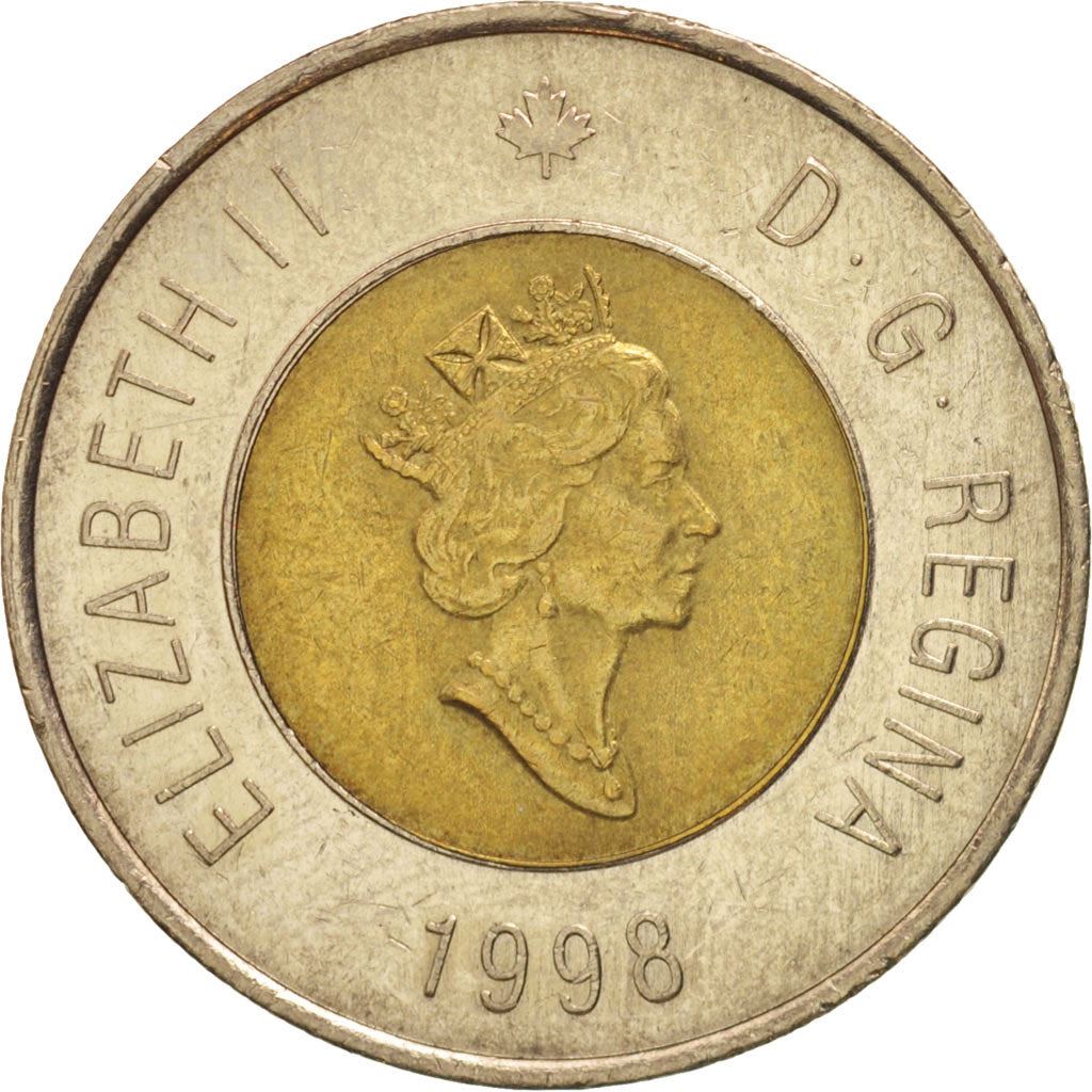 Canada | 2 Dollars Coin | Aluminium bronze center in nickel ring | 3rd portrait; Maple leaf logo | KM:270 | 1996-2003