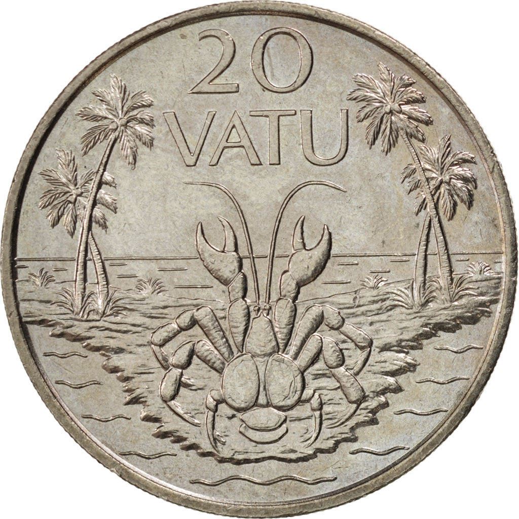 Vanuatu | 20 Vatu Coin | Melanesian Warrior | Coconut Crab | Km:7 | 1983 - 2010