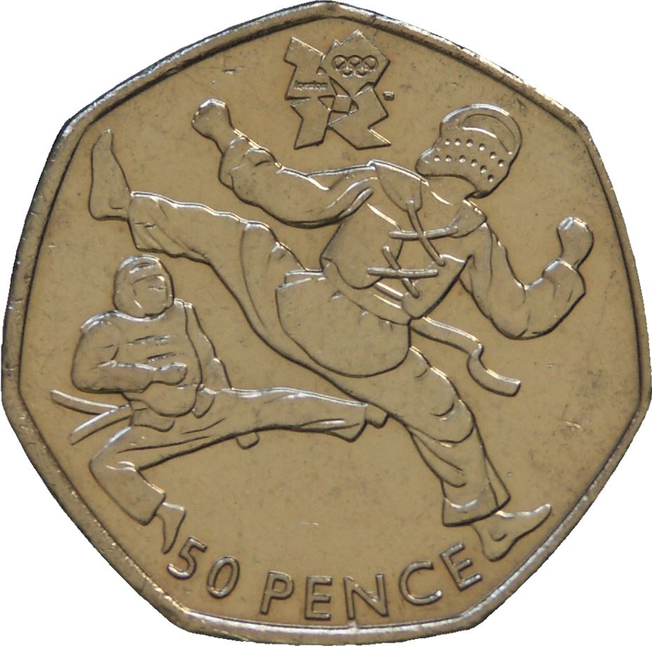 United Kingdom 50 Pence Coin | Elizabeth II 4th portrait | Taekwondo | 2011