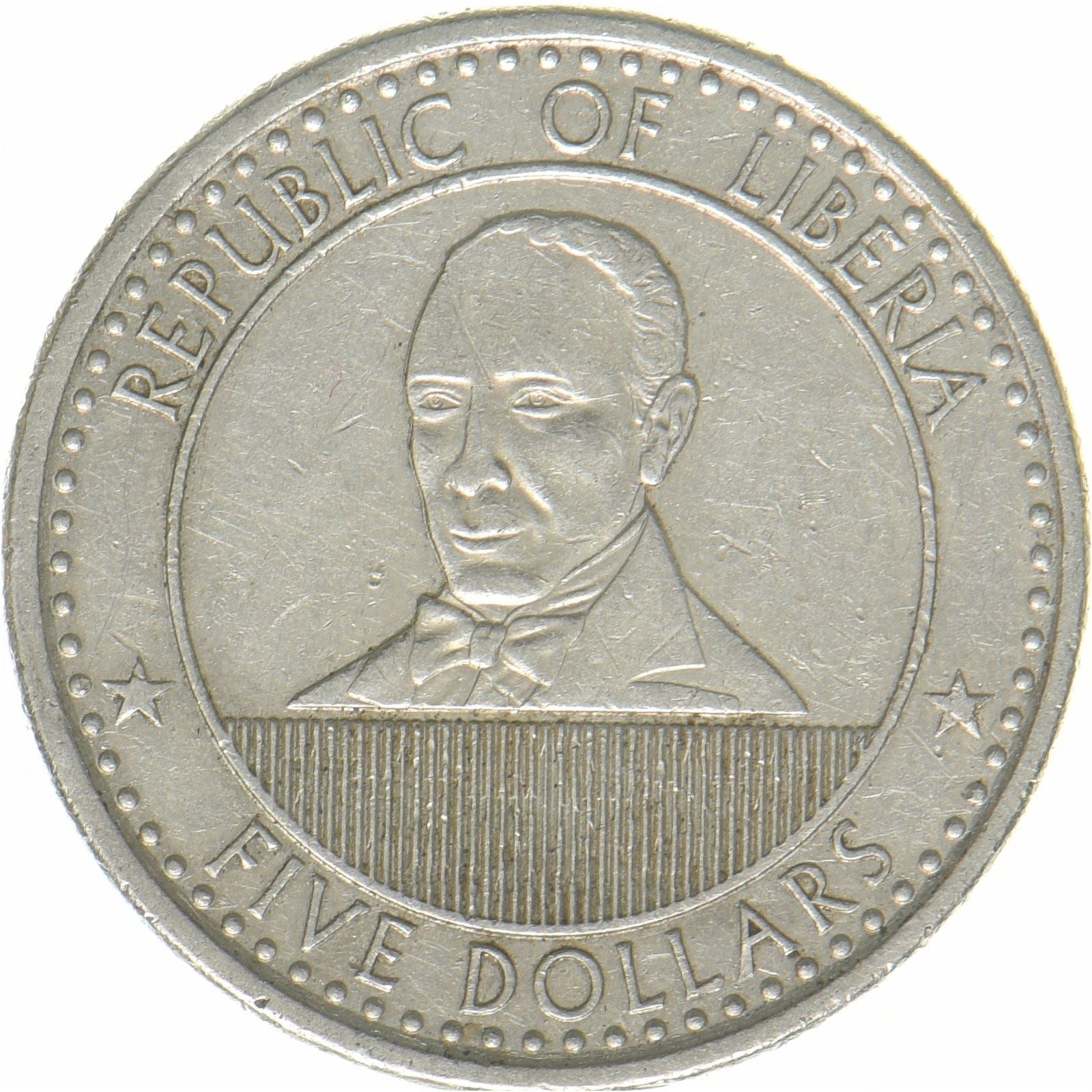 Liberia | 5 Dollars | Edward James Roye | Nickel plated steel | KM:1083 | 2022-2024