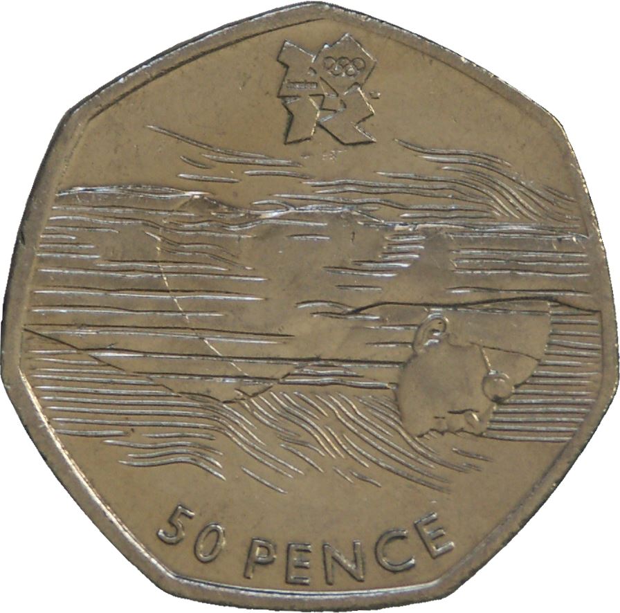 United Kingdom 50 Pence Coin | Elizabeth II 4th portrait | Aquatics, 2nd issue | 2011