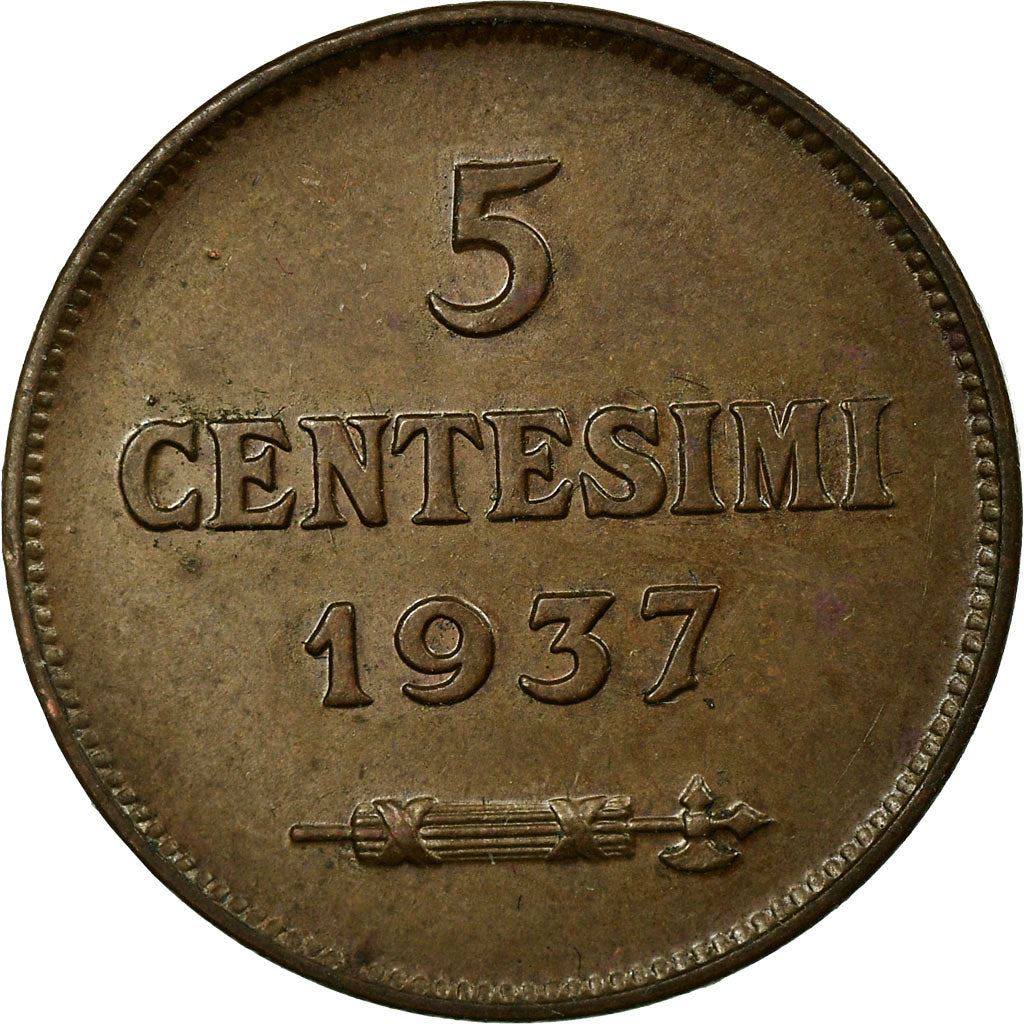 San Marino | 5 Centesimi Coin | Bronze | Castle or fortification | KM:12 | 1935-1938