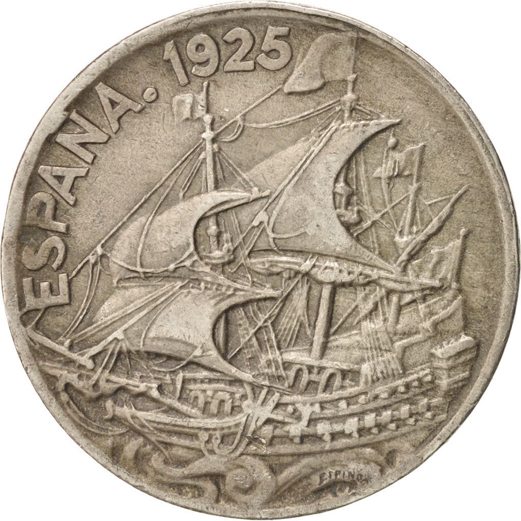 Spanien | 25 Centimos Mønt | Skib karavel | Km:740 | 1925