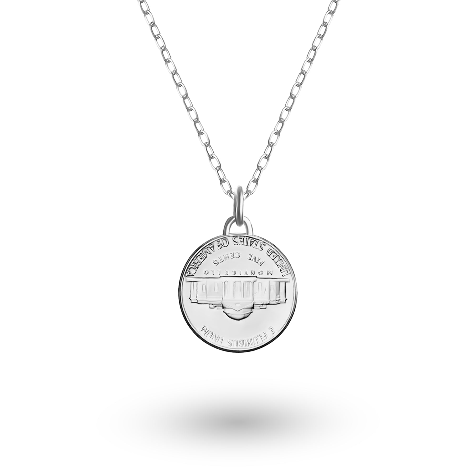 US Coin Necklace | Medallion Pendant Jewelry | Rhodium Plated United States of America 5 Cents | T. Jefferson | 2002