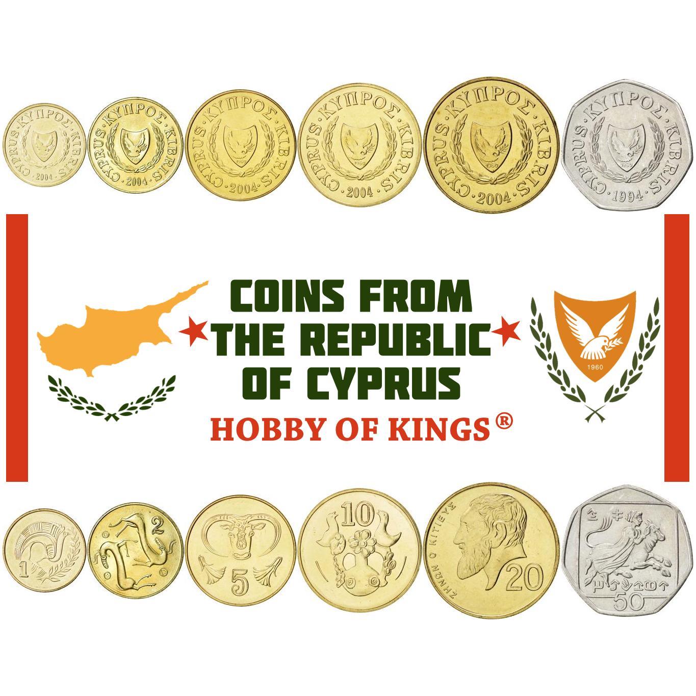 Set 6 Coins Cyprus 1 2 5 10 20 50 Cents 1991 - 2004
