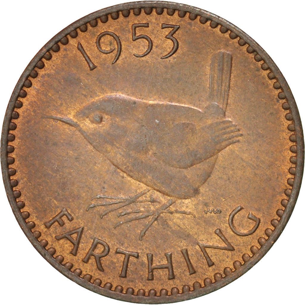 United Kingdom | 1 Farthing Coin | Eurasian wren | Km:881 | 1953