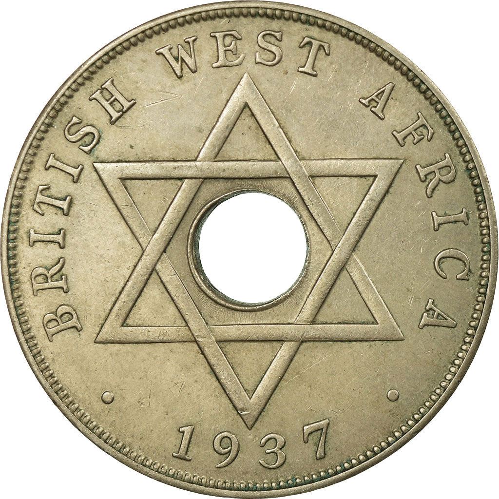 British West Africa | 1 Penny Coin | Crown | Hexagram | Km:19 | 1937 - 1947