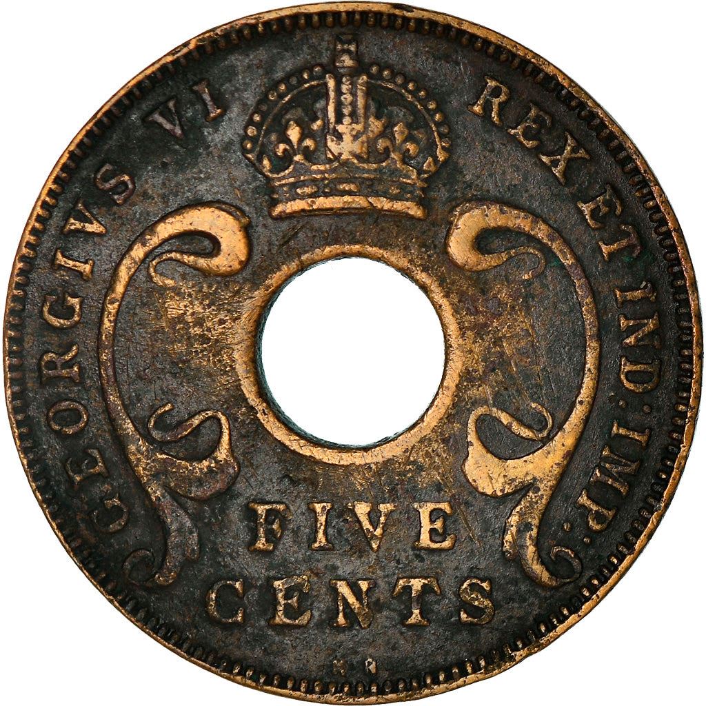 East Africa | 5 Cents Coin | Crown | Tusks | Km:25 | 1937 - 1943