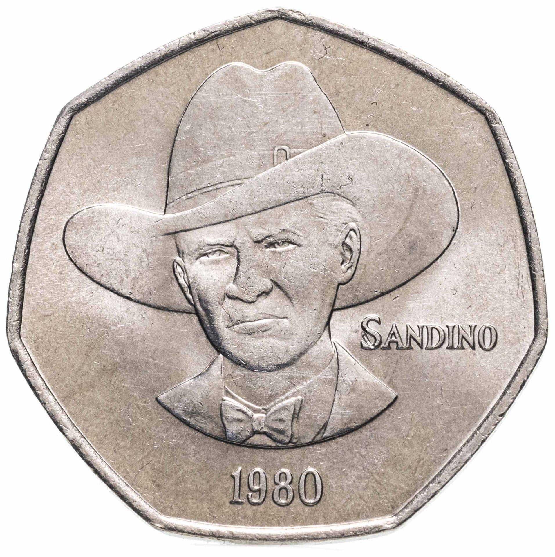 Nicaragua | 5 Cordobas Coin | Augusto Nicolás Sandino | Revolutionary | Km:44 | 1980