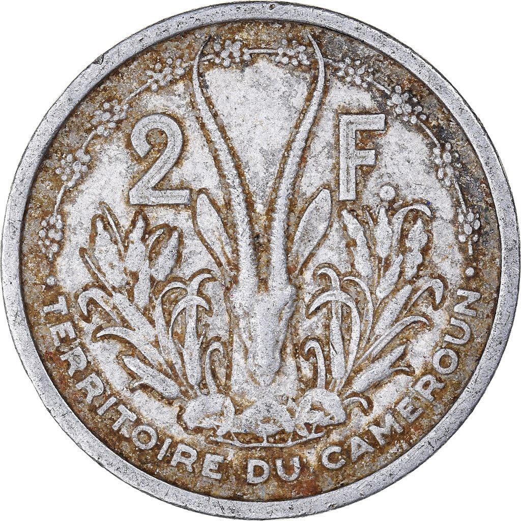 French Cameroon | 2 Francs Coin | Liberty | Phrygian cap | Gazelle | Ships | Km:9 | 1948