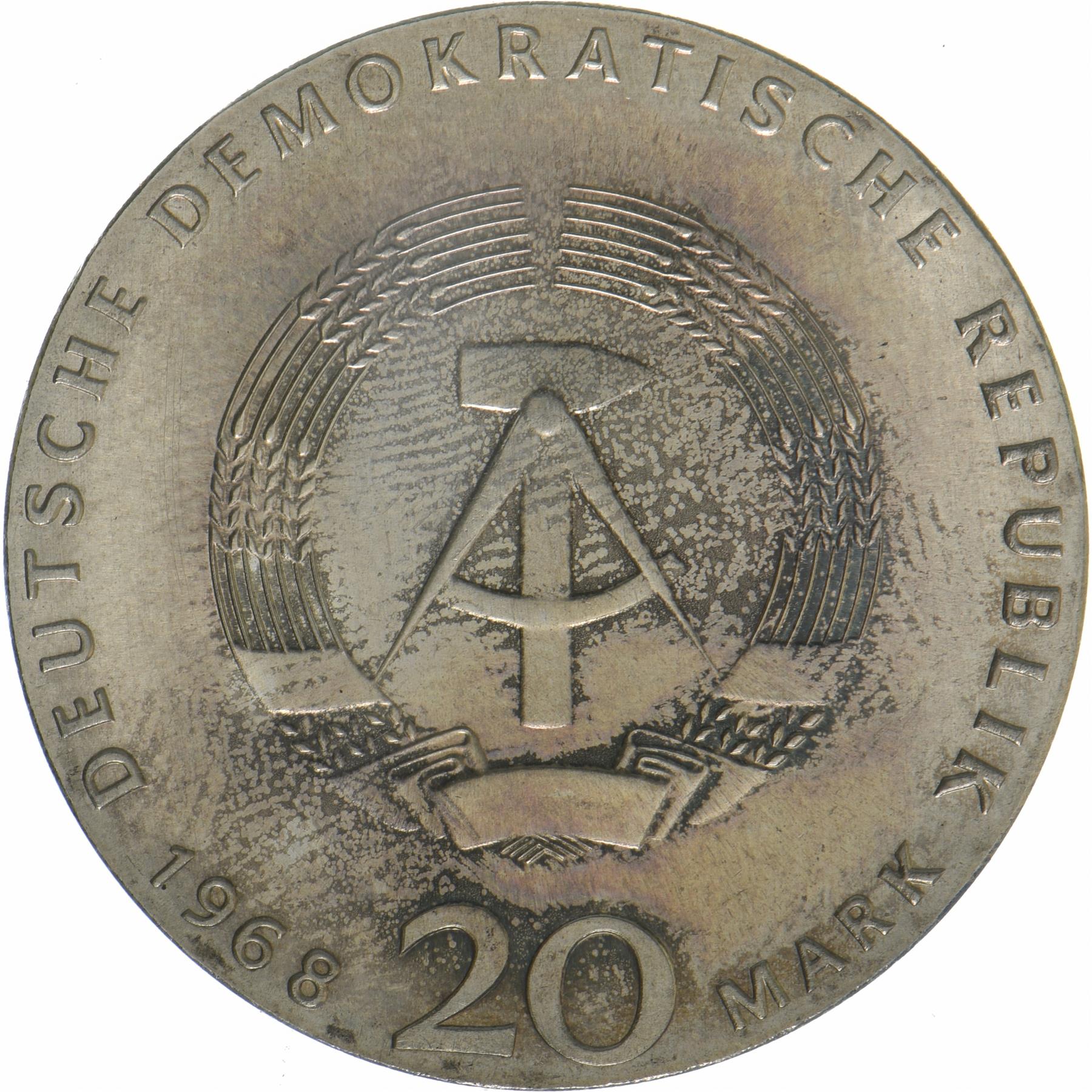 German Democratic Republic | 20 Mark Coin | Karl Marx | KM:21 | 1968