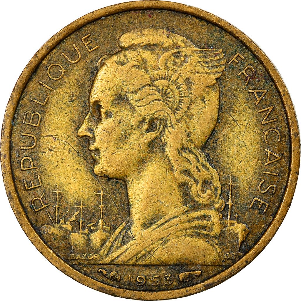 Madagascar | 10 Francs Coin | Marianne | Cargo Ship | Map | Horns | Km:6 | 1953
