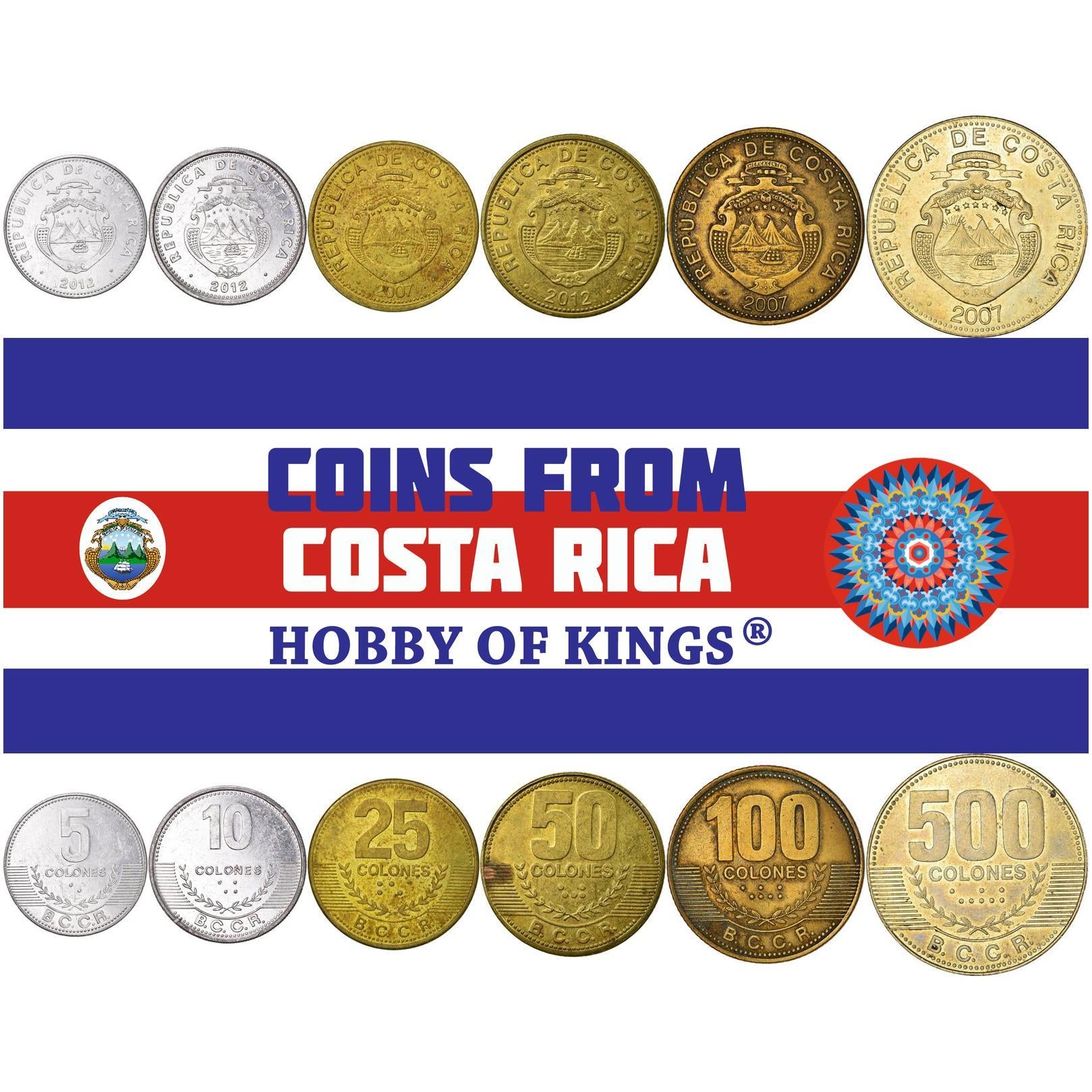 Costa Rica | 6 Coin Set | 5 10 25 50 100 500 Colones | 2005 - 2021