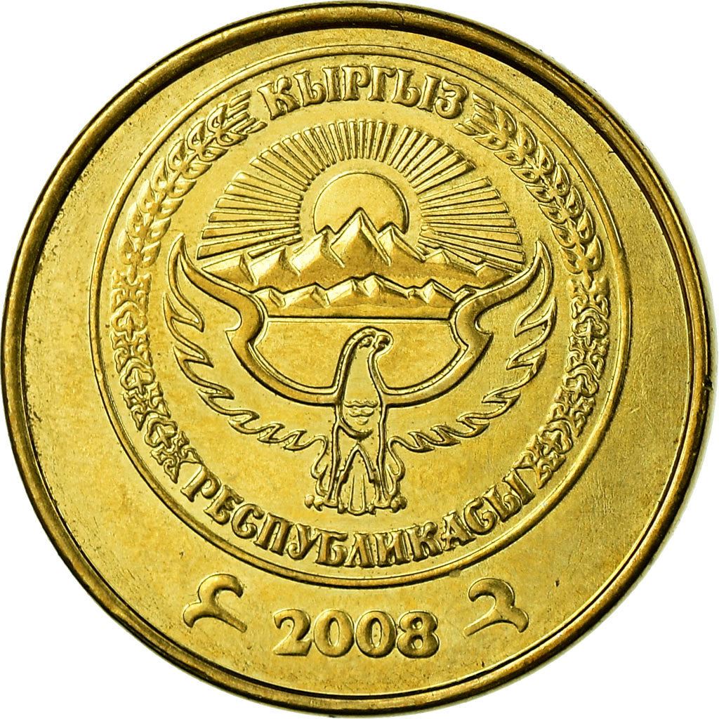 Kyrgyzstan | 10 Tyiyn Coin | Flower Ornament | Sun | Mountains | Falcon | Km:12 | 2008