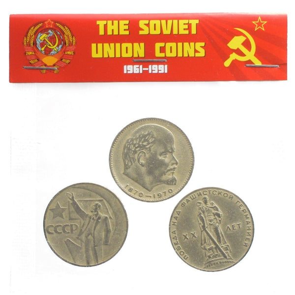 3 Commemorative Soviet Union Coins Rubles Set Lenin Head Hand Soldier USSR 1965 1967 1970