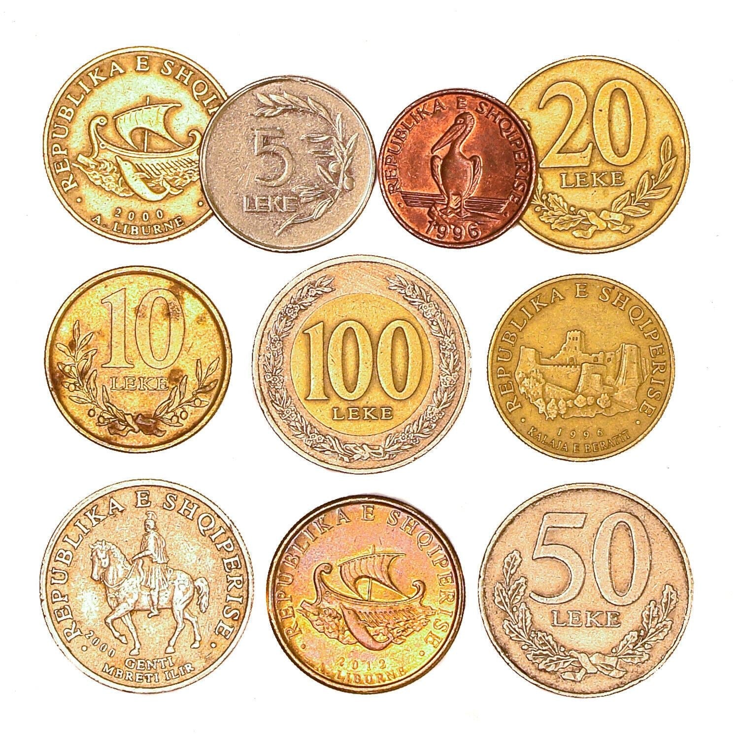 アルバニア硬貨 1レク - 50レク 混合通貨 アルバニア リブルナ ガレー