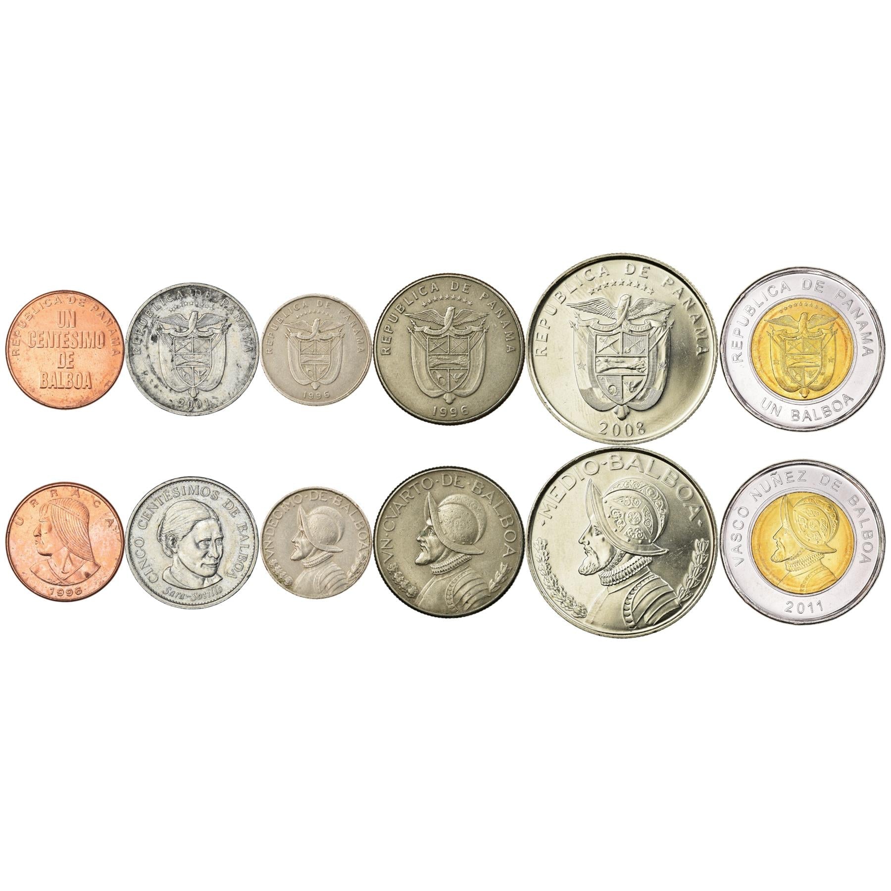 Conjunto de 6 monedas panameñas 1 5 Céntimos 1/10 1/4 1/2 1 Balboa | U