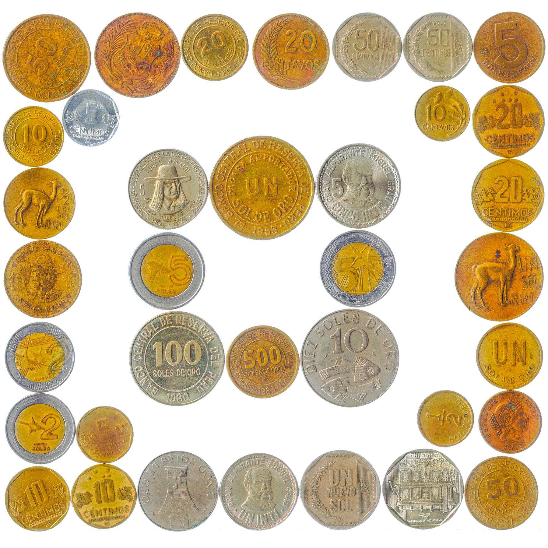 Peru 10 Mixed Coins | peruvian Currency | Centimo | Intis | Nuevo Soles | Chimu civilization | 1966 - 2020